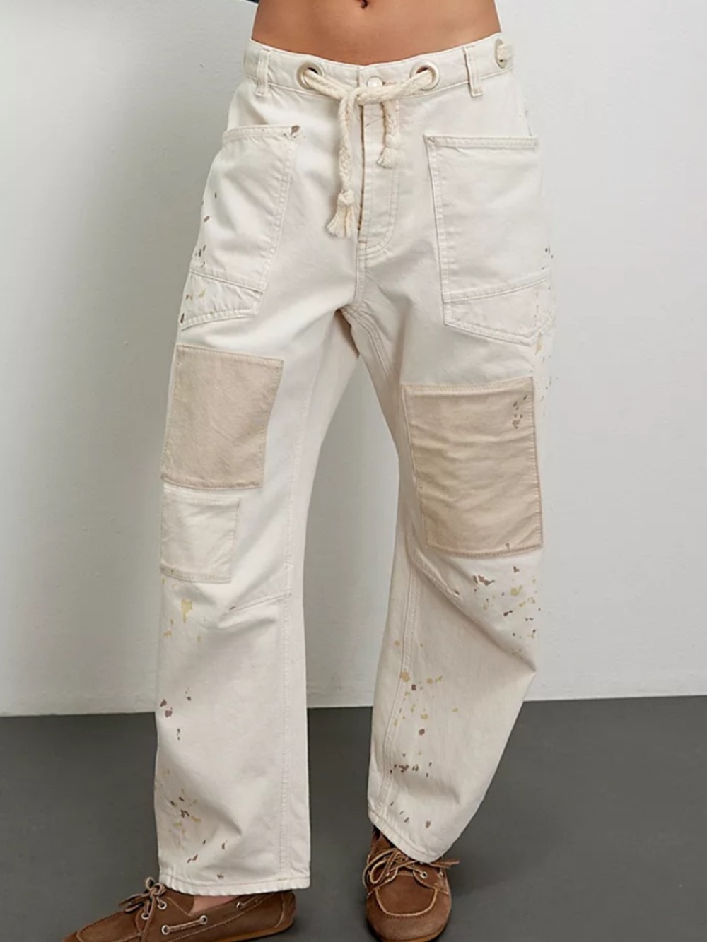 NWOT We The Free Moxie Barrel Patchwork Paint-Splatter Jeans size 29